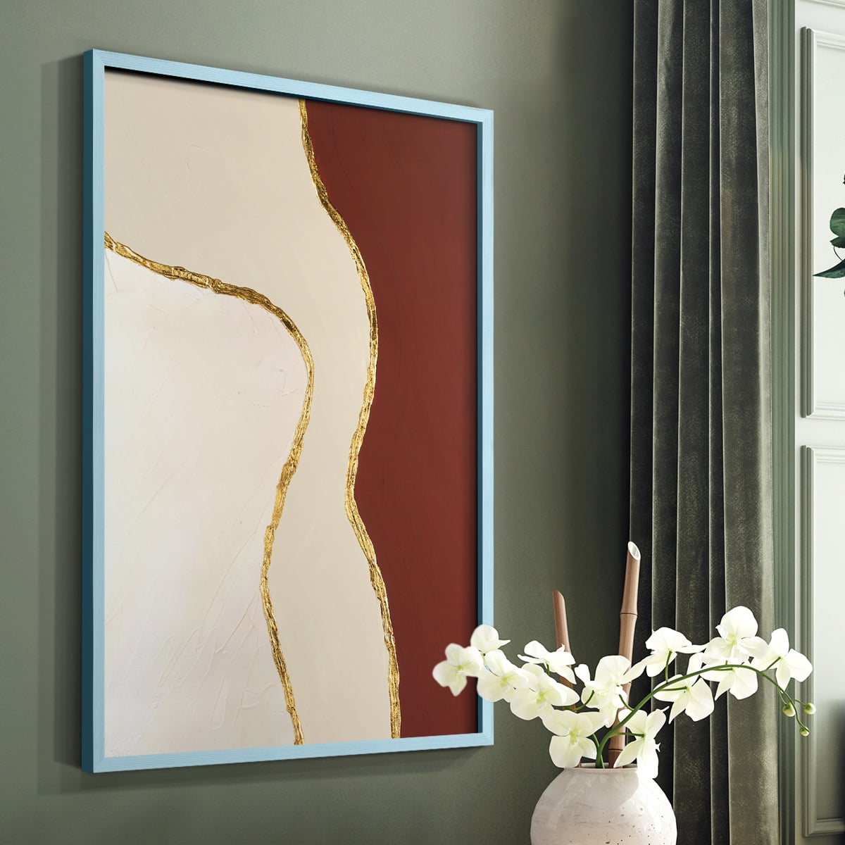 Allspice II Framed Print in Blue Solid Wood Framed Print No Nail Hanging