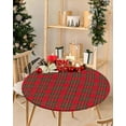 thumbnail image 4 of Round Fitted Tablecloth, Christmas Winter Red And Green Checkered Tartan Scottish Waterproof Table Cloth Table Cover with Elastic Edged for Outdoor Picnic Parties, Fits Tables up to 36" - 44", 4 of 6