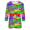 thumbnail image 5 of Cavosen Mardi Gras Ladies Tops 3/4 Lengh Sleeve Carnival Shiny Mask Graphic Print Blouse Crewneck Party Holiday Tops Casual Trendy Festival Shirts Dressy Party Funny T-Shirt 2XL, 5 of 5