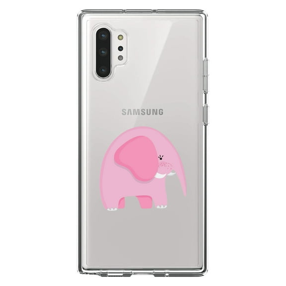 DistinctInk Clear Shockproof Hybrid Case for Galaxy Note 10 PLUS (6.8" Screen) - TPU Bumper Acrylic Back Tempered Glass Screen Protector - Cute Cartoon Elephant - Pink