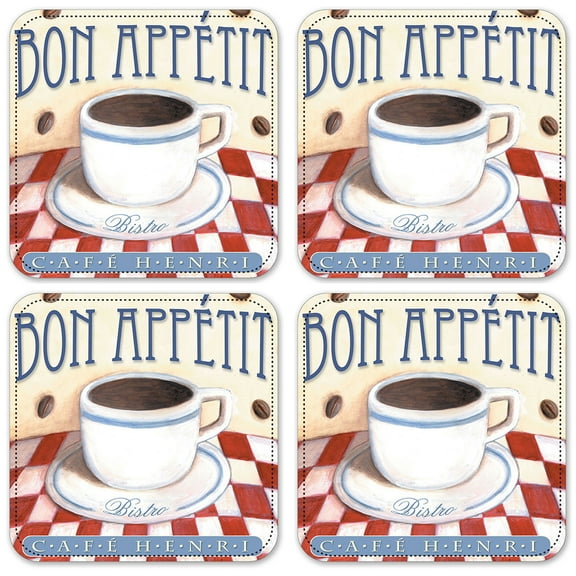 Vinyl Drink Coasters - Set of 4 - Bon Appetit