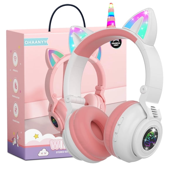 Auriculares Bluetooth KERHAND Unicorn Kids plegables blancos