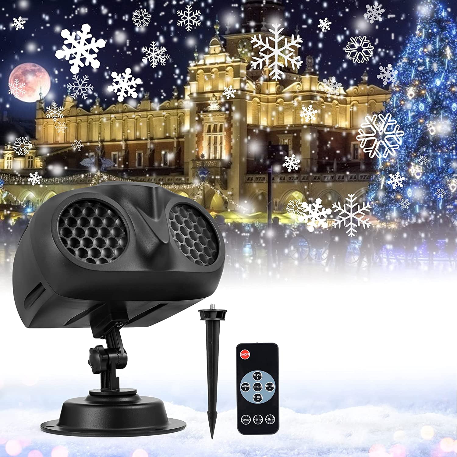 Christmas Snowflake Projector Lights Dynamic LED Snowfall Projection Lights Outdoor Indoor with Remote Control Waterproof Decorative Light Projector for Holiday Xmas Halloween Party