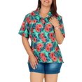 thumbnail image 5 of LA LEELA Hawaiian Shirts Womens Casual Summer Beach Party Blouses Shirt Open Front Blouse Short Sleeve Tropical Vacation Dress Shirts Dresses for Women S Floral, Blue, 5 of 5