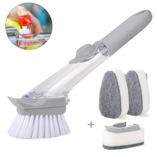 1 Set Soap Dispensing Brush, Kitchen Cleaning Brush for Pot Pan Sink Dish Scrubber with Sponge