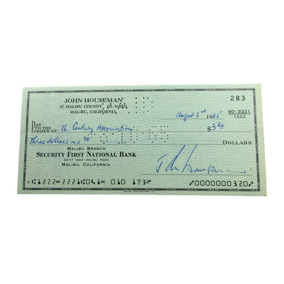 John Houseman Signed Autographed Bank Check The Paper Chase Actor JSA AW92928