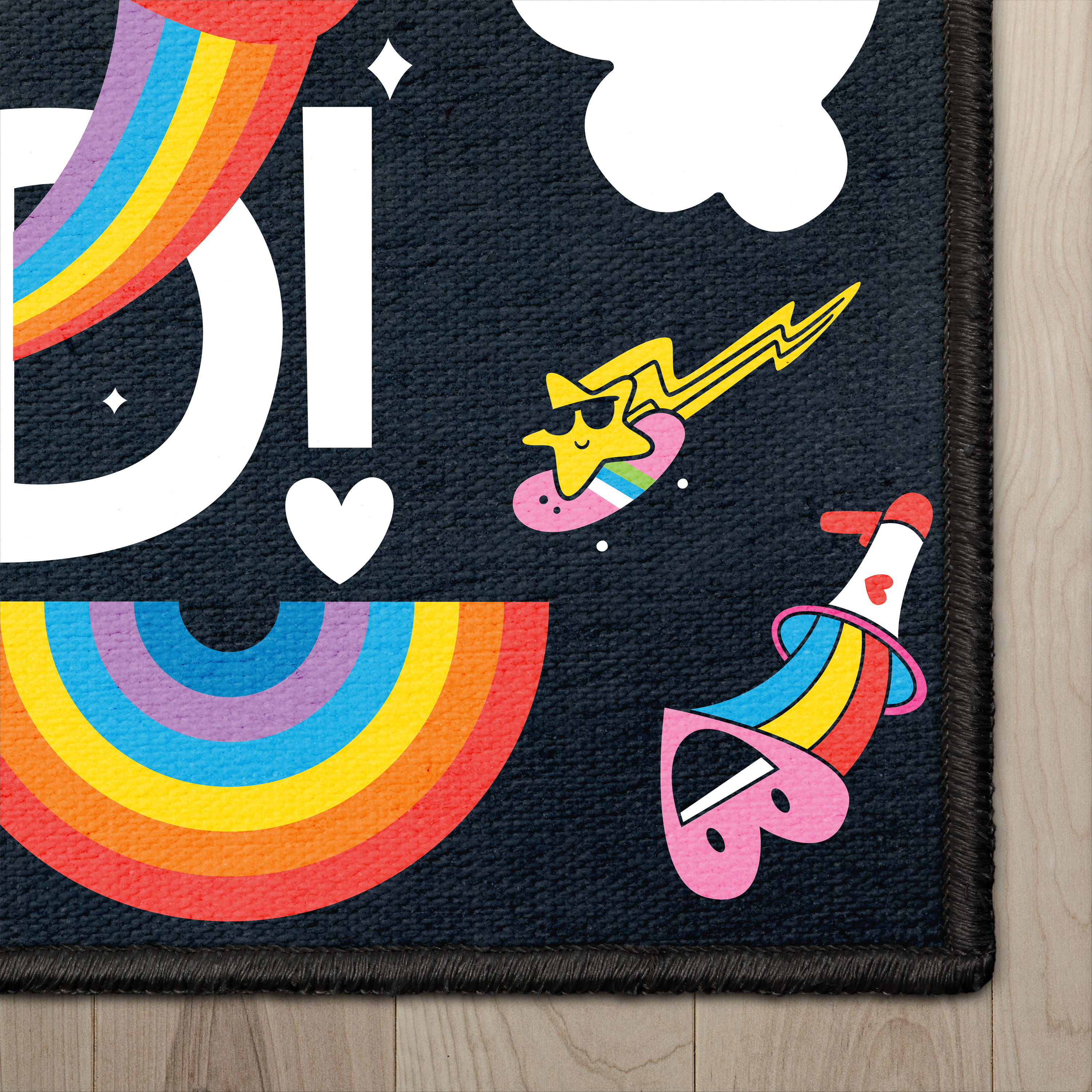 Well Woven Care Bears Care Out Loud Black 5' x 7' Area Rug Easy to Clean - Kid & Pet Friendly Rug Perfect for Playroom Living Room Bedroom