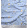 thumbnail image 1 of Soimoi Blue Poly Georgette Fabric Wreath & Bird Printed Craft Fabric by the Yard 52 Inch Wide, 1 of 5