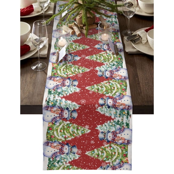 Hokiten Table Runners 70 Inches Long Dress Scarves, Christmas, Farmhouse Coffee/Dining/Kitchen Table Decor, Holiday Table Runner, Red Snowman Snowflake Pine Tree 13x70 Inch