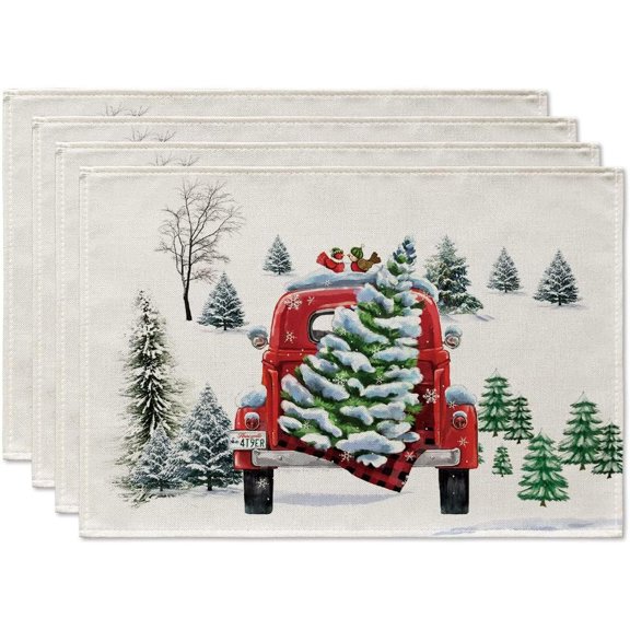Christmas placemats 4Pcs Christmas for Table Snowman Xmas Tree Pattern Printed Placemat， Individual Christmas Table Meal Mat Party Decor (Color : 12, Size : 30x45cm)