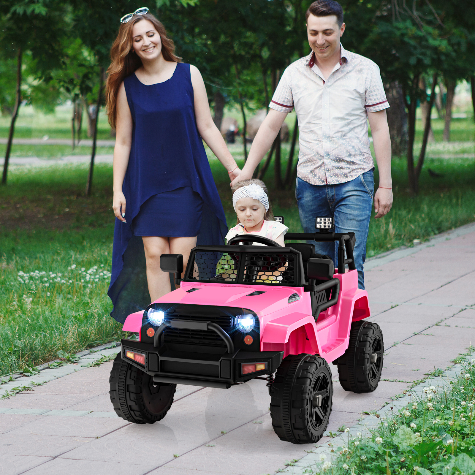 Topbuy 12V Kids Ride On Car Electric Vehicle Jeep with Parental Remote Music Horn Headlights Slow Start Function Pink - image 2 of 10