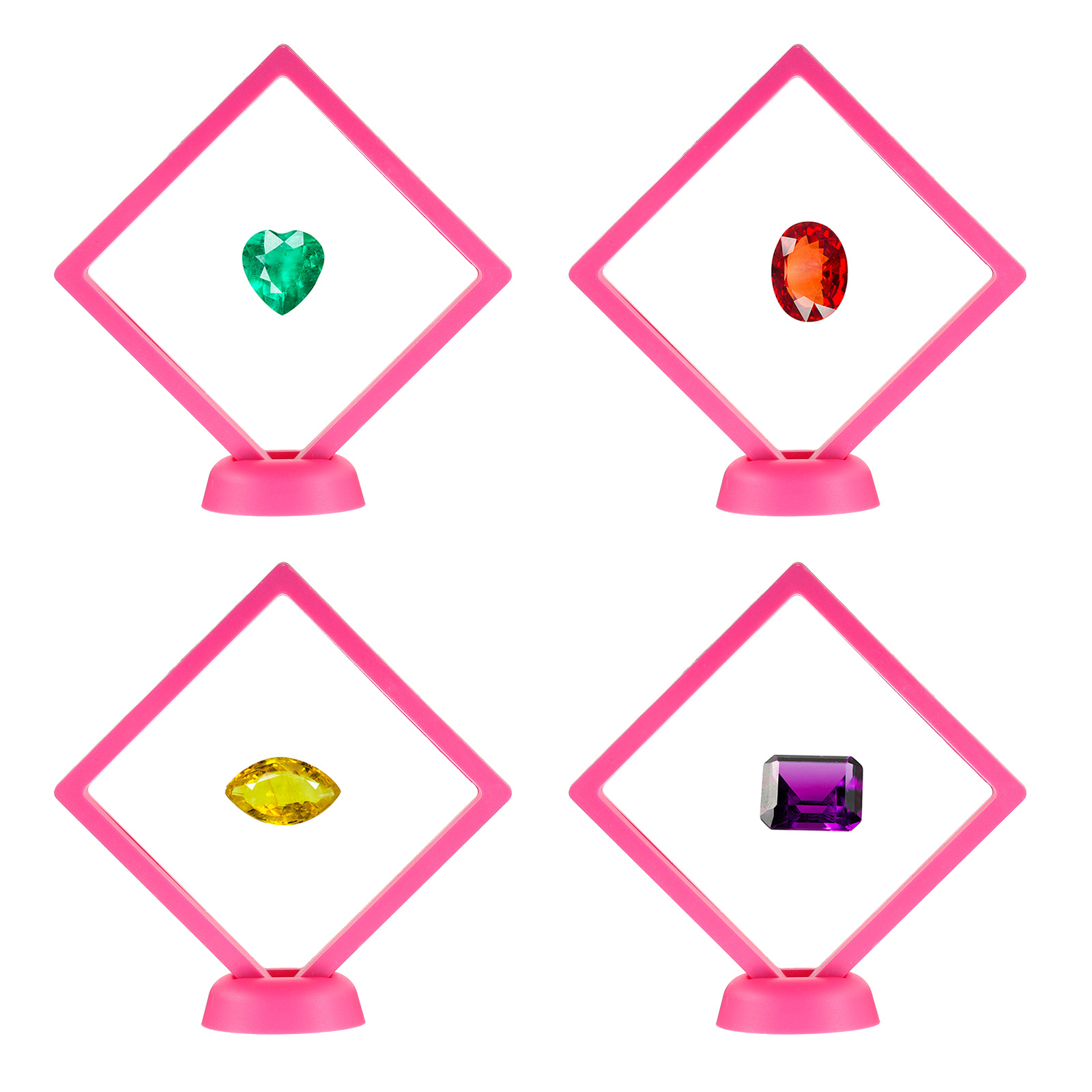 Unique Bargains 4Pcs Floating Frame Display Holder Stand 4.33" x 4.33" x 0.8" Rose Red