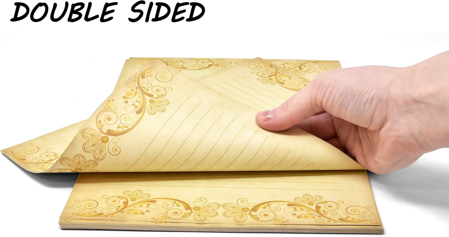 Gift boutique 100 packs of vintage liner writing paper, gold paper for writing poetry, lyrics, letters, wedding invitations, printing supplies, 8.5 inches