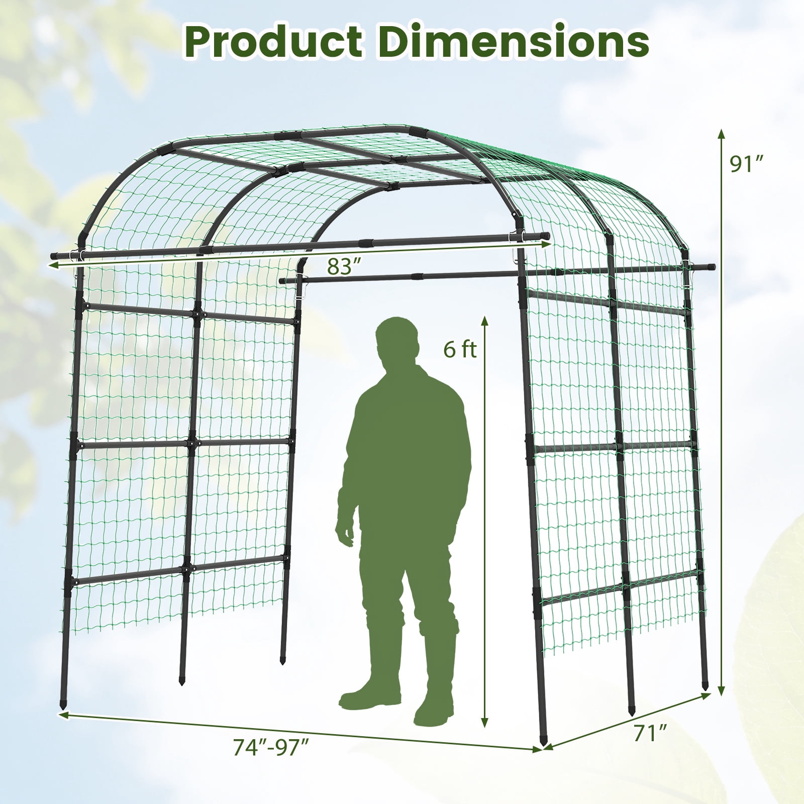 Costway Metal Garden Arch Trellis for Climbing Plants Outdoor, Wide Cucumber Trellis