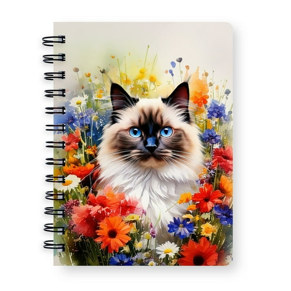 Welcome Spring Summer Ragdoll Portrait Flower Blue Sky Spiral Bound Journal Cat Lover Kitten Owner Gifts Idea 5x7in Spiral Notebook - 12001