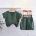 thumbnail image 2 of Odeerbi 1-8 Years Kids Boys Summer Outfits Cotton Linen Short Sleeve Tops Shorts Two-piece Set Solid Color Casual Loungewear Kids Boys Clothes, 2 of 4