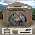 thumbnail image 4 of SANOPY 12'x12' Pop up Gazebo with Starry Sky Covered Gazebo 6-Sided Mosquito Netting and Sidewalls Pop up Screen Gazebo Tent Camping Gazebo Instant Shelter for Deck and Lawns, Brown, 4 of 11