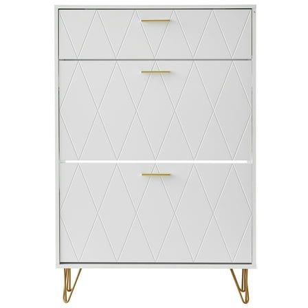 VEVOR Shoe Cabinet with 3 Flip Drawers, White, 54.01 lbs
