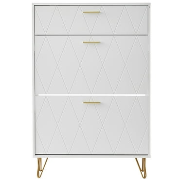VEVOR Shoe Cabinet with 3 Flip Drawers, White, 54.01 lbs