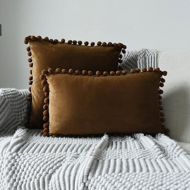 JFBUJC Pillowcases "Set of 2 Velvet Pillowcase with Pompoms Decorative Pillowcase"