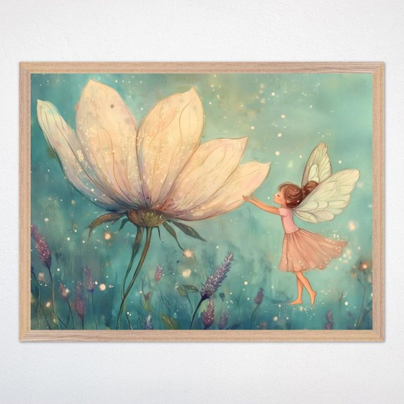 Fairy And Flower Wall Art, Whimsical Nursery Decor For Girls Room, Floral Fairy Bedroom Artwork Wall Art, Modern Wall Decor, 8x12 UNFRAMED