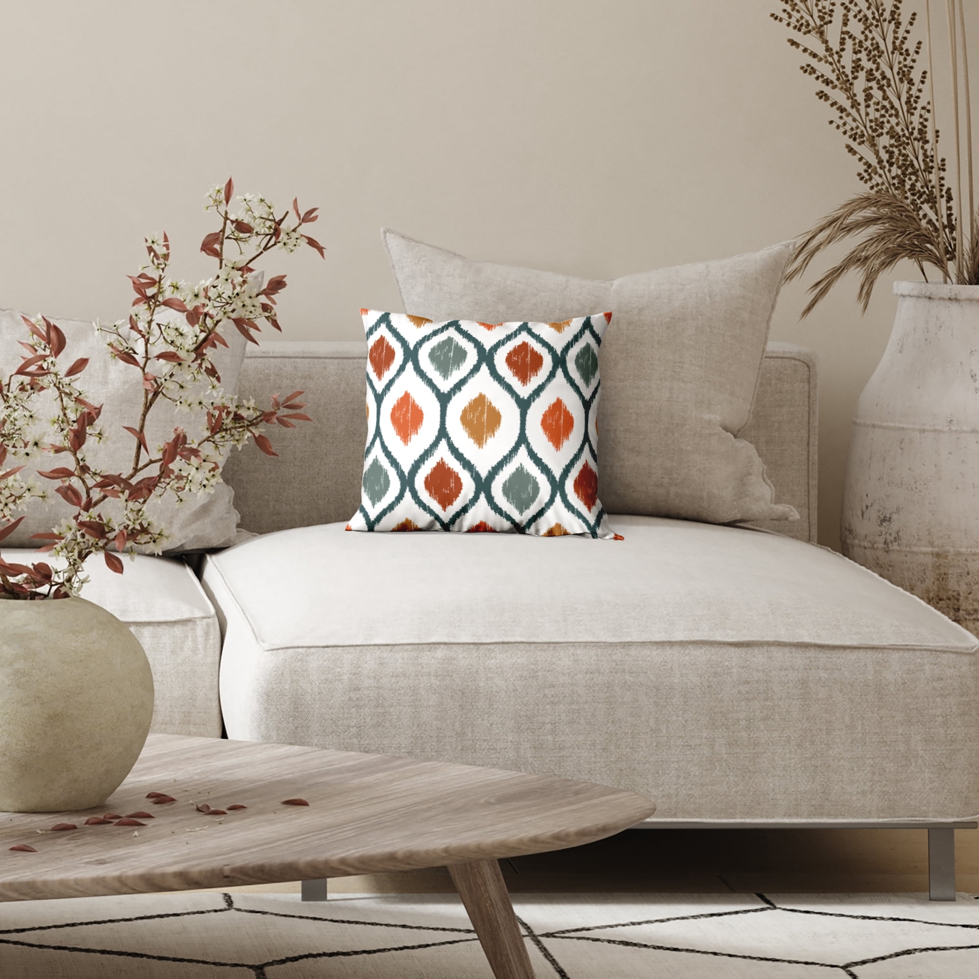 Americanflat 16"x16" Blue and Orange Diamond Pattern Design Throw Pillow with Premium Polyester
