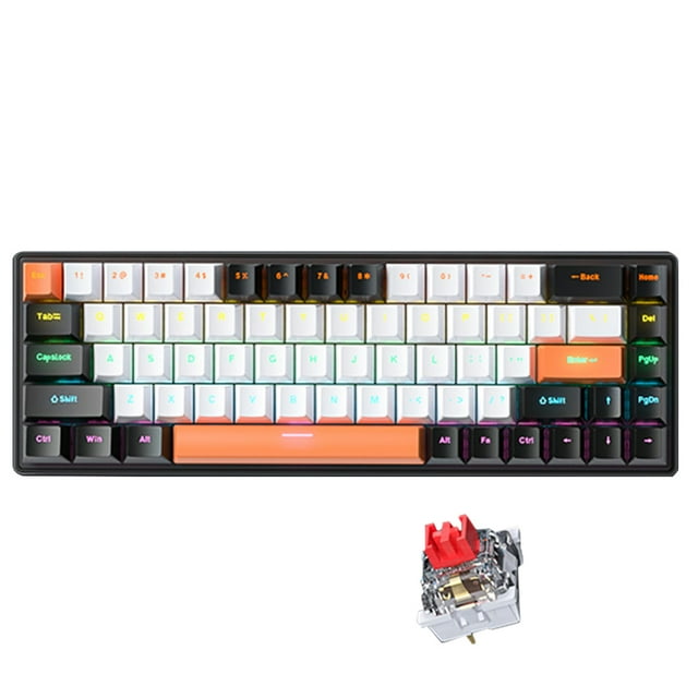 yeacher GK-690 Clavier Mécanique Compact à 68 Touches avec Rétroéclairage RVB, Commutateur Rouge, USB-C, Câble de 1,5 m, Design Noir & Blanc & Orange