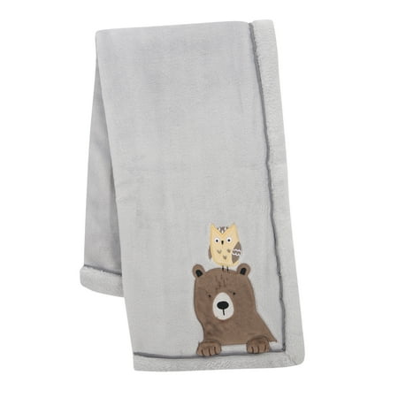 UPC: 0084122008465 | Lambs & Ivy Sierra Sky Grey Bear/Owl Soft Fleece Baby Blanket