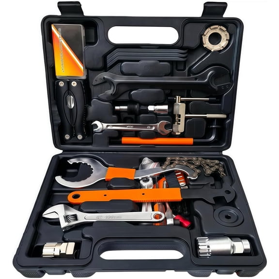 Professional Bike Repair Tool Kit with Hard Case - Complete Maintenance Set for Mountain & Road Bikes, Includes Ratchet, Chain Tool, Crank Puller, Tire Bead Breaker, Multi-purpose Pliers