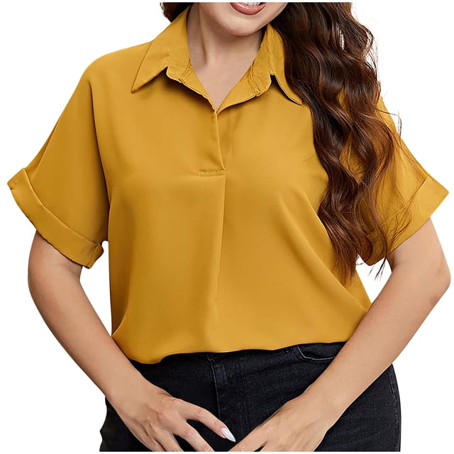 Birdeem Blouse d'Été Décontractée à Manches Courtes pour Femmes, Col Rabattu, Manches Unies, Ample
