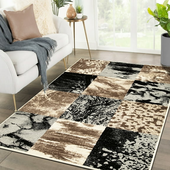 Superior Brentwood 7' x 9' Area Rug, Modern Abstract Rugs for Living Room Bedroom, Beige