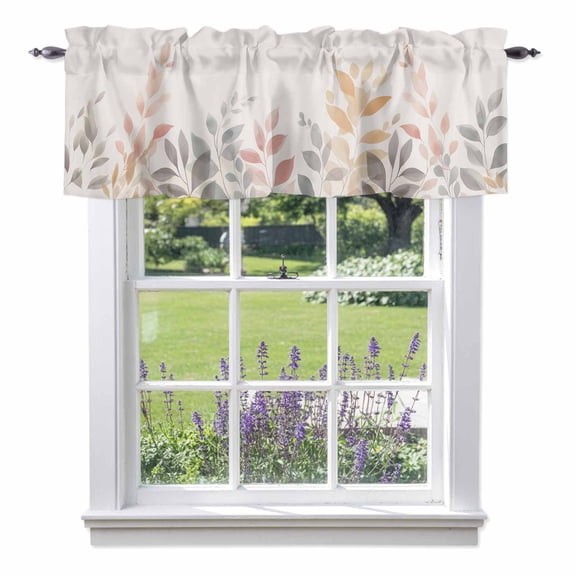 Leaf Valance Curtains, Watercolor Rod Pocket Short Window Curtain for Kitchen Bathroom Bedroom, 42"x18"
