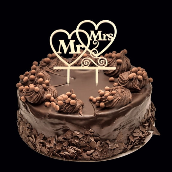 NUOLUX Cake Topper " Mr&Mrs " Heart Shape Wood Wedding Cake Decorations (Wood colour)