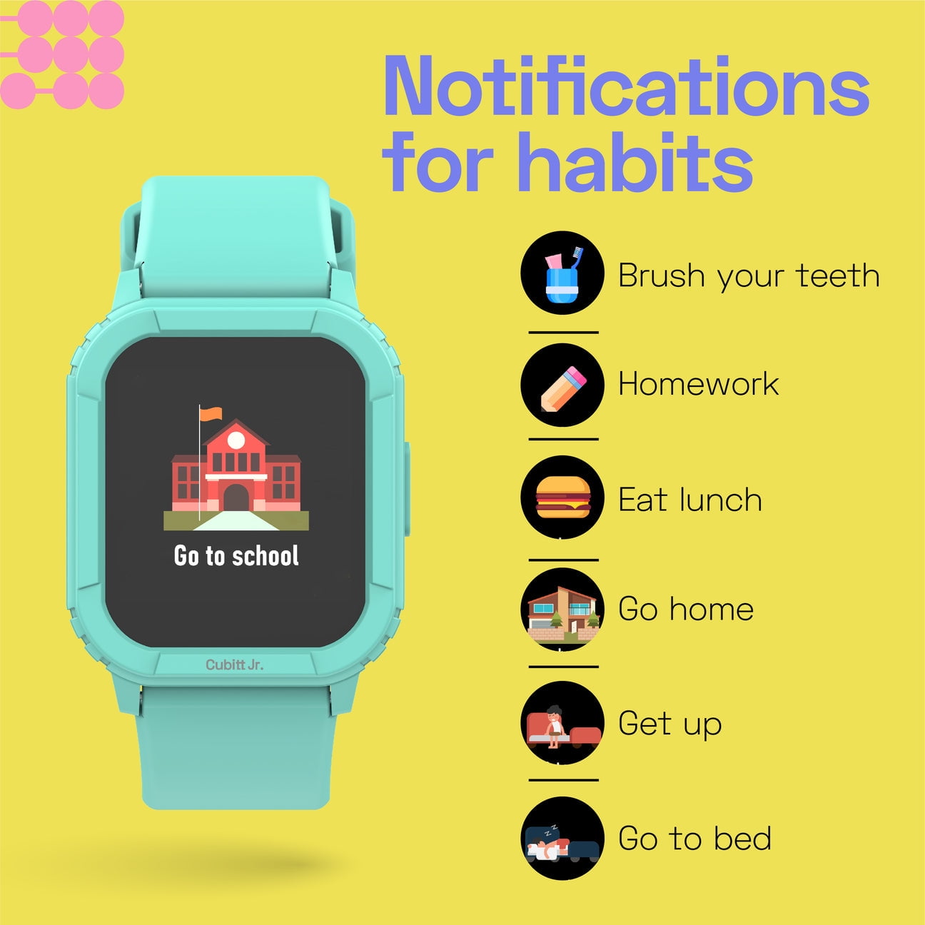 Cubitt Jr Smart Watch Fitness Tracker for Kids and Teens, Waterproof Black