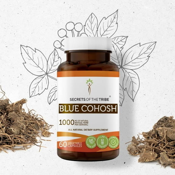Secrets Of The Tribe Blue Cohosh Capsules Dietary Supplement, Natural Herbal Capsules for Female Wellness Support, Blue Cohosh (Caulophyllum Thalictroides) Dried Root, 60 Capsules