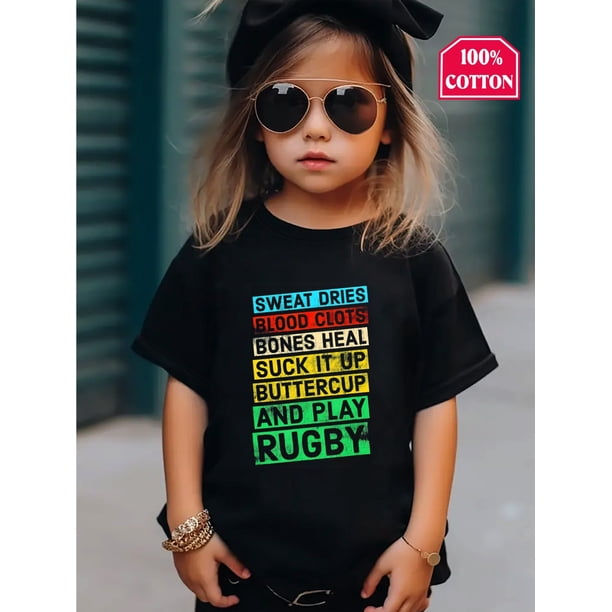 Girls' Rugby Graphic T-Shirt - Funny Sports Quote Tee, Soft Breathable Everyday Shirt for Youth & Teens, Rugby Party Outfit or Casual Athletic Top