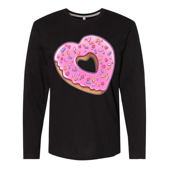 Inktastic Heart Shaped Donut with Pink Icing and Sprinkles Long Sleeve T-Shirt