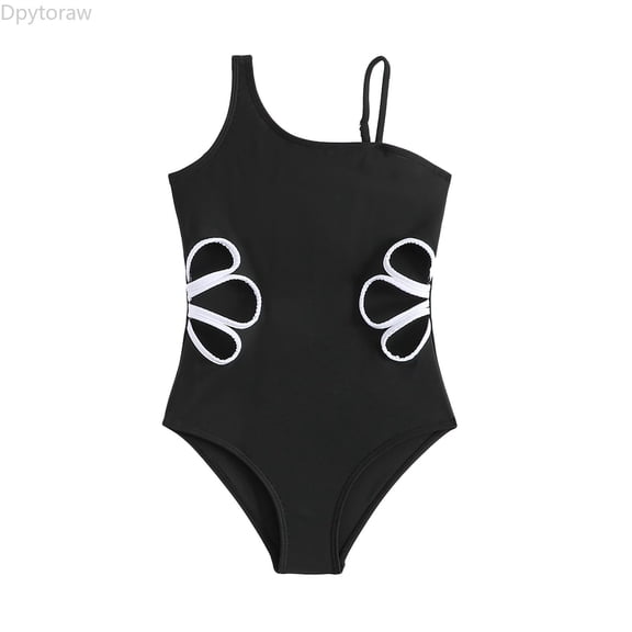 Dpytoraw Girls One Shoulder Swimsuit For Beach And Pool Summer Swimwear For Kids 7 12 Years Trendy Hollow Out Design Solid Color Bathing Suit Size Black 9-10 Years