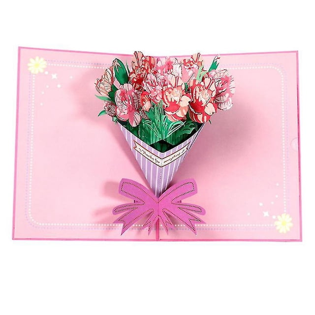 Tarjeta de flores plegable, exquisito, atractivo ramo, artesanía decorativa, clavel, tarjeta de felicitación 3d para festival