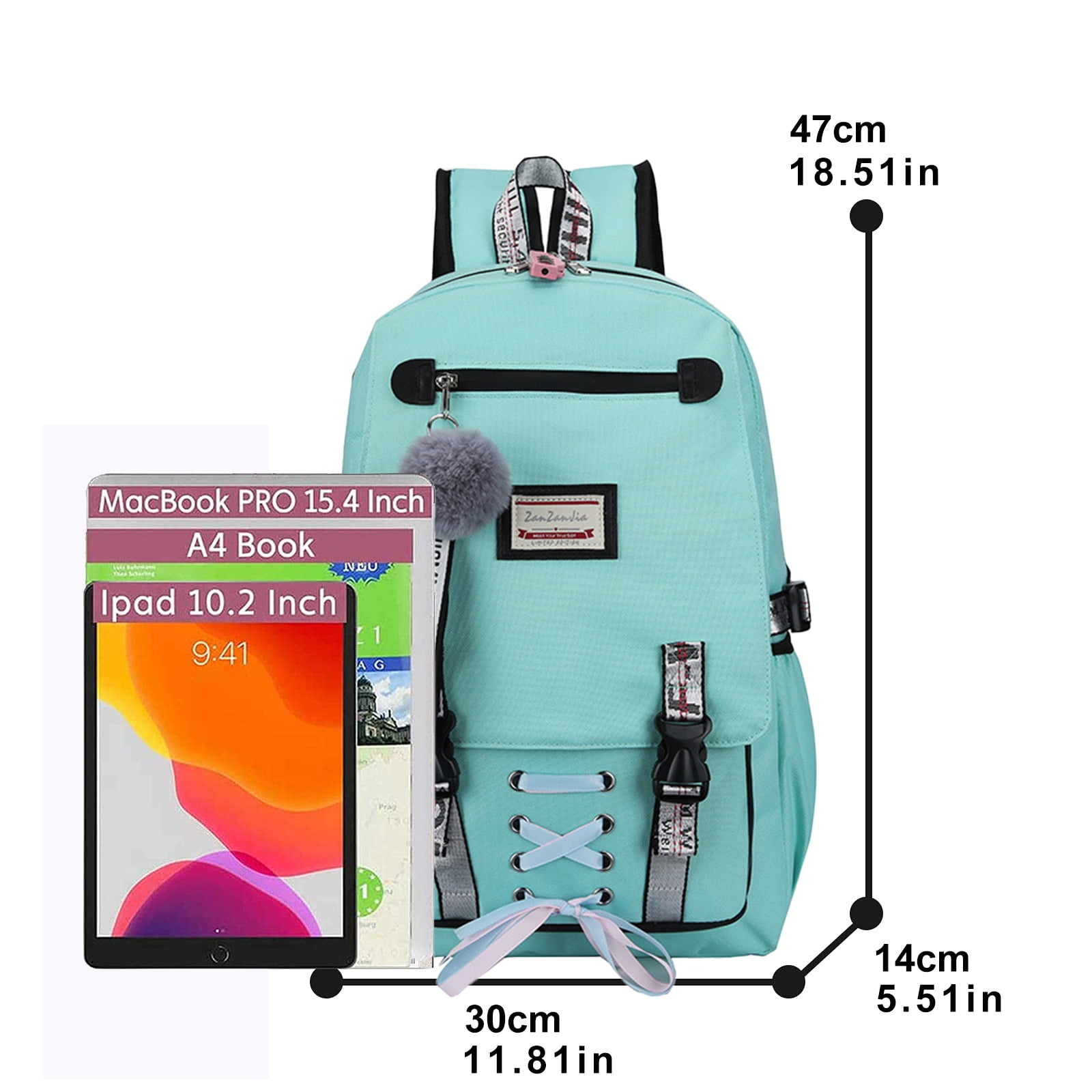 DAKIMOE Fashion Teenage School Backpack Student Middle School bag Men and Women Anti-theft Laptop Backpack with USB Charging Port (Pink), One Size