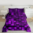 thumbnail image 2 of Manfei Modern Abstract Geometric Full Size Comforter Sets,Vintage Checkered Grid Bedding Comforter Set,Purple Classic Plaid Bedding Sets For Girls Boys,Super Cozy Room Decor Reversible,3 Pieces, 2 of 8