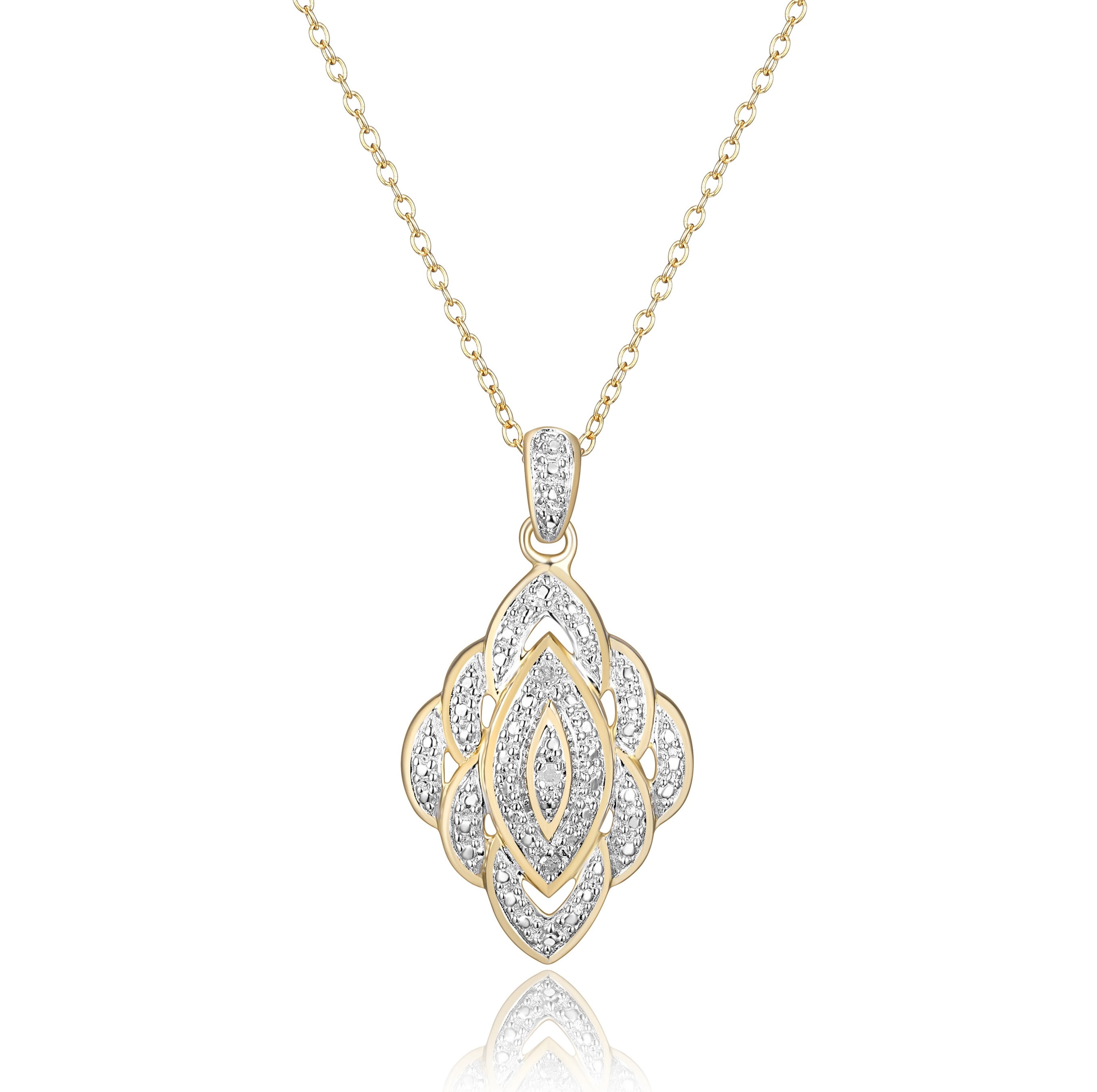Forever Facets Diamond Accent 3-Piece Vintage Style Earring, Pendant and Ring Set in 18k Yellow Gold over Bronze, Adult Female