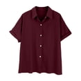 thumbnail image 2 of Outfmvch Peasant Blouses for Women Boho Peasant Blouse Cotton Linen Short Sleeve Roll Up Short Sleeve Button Down Shirts for Women Loose Fit Cotton Blouses Red L, 2 of 8