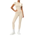 thumbnail image 2 of Usloyux Women's 2 Piece Outfits Casual Lounge Set Short Sleeve Round Neck T-Shirt with Elastic Waist Leggings Matching Two Piece Tracksuit, Beige L, 2 of 7