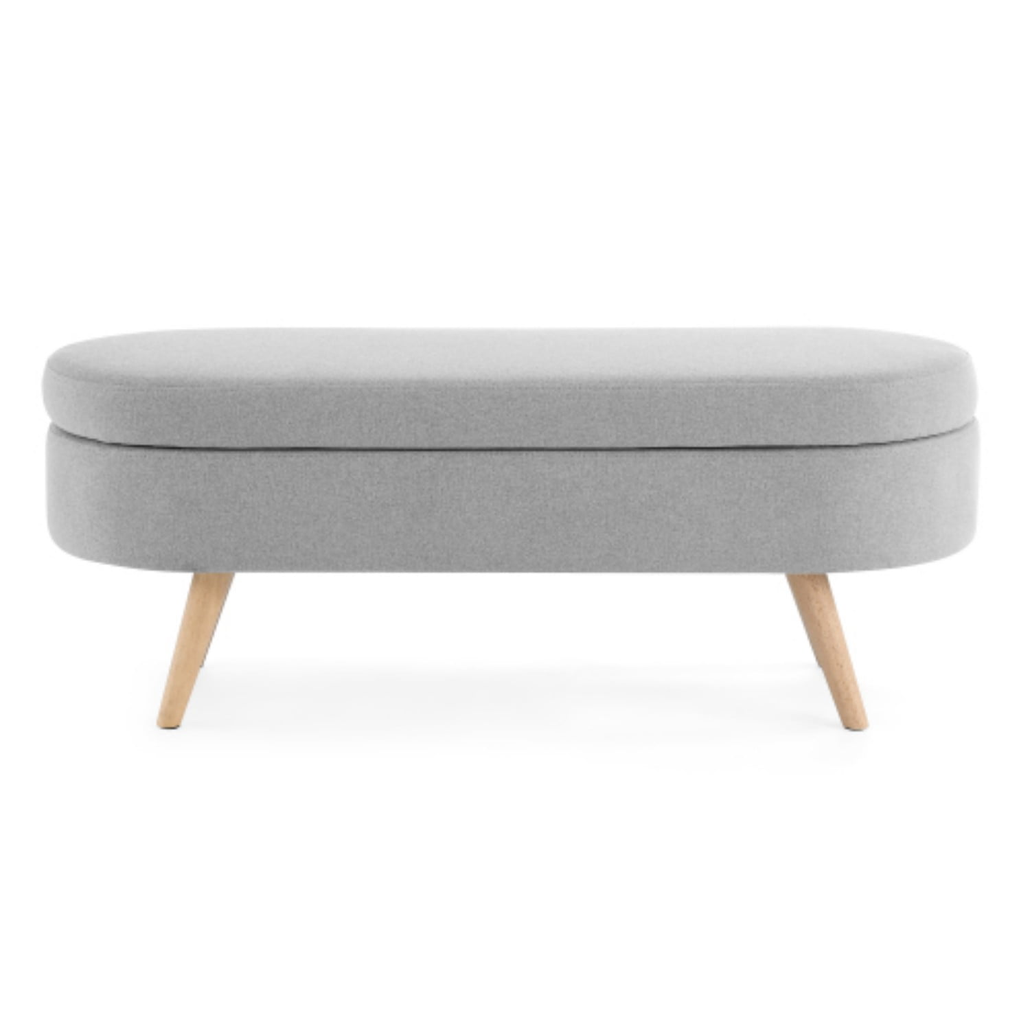 44" Oval Storage Ottoman Bench with Hidden Storage, Upholstered Fabric Ottoman Bench with Rubber Wood Legs for Bedroom, Entryway, Living Room, Grey