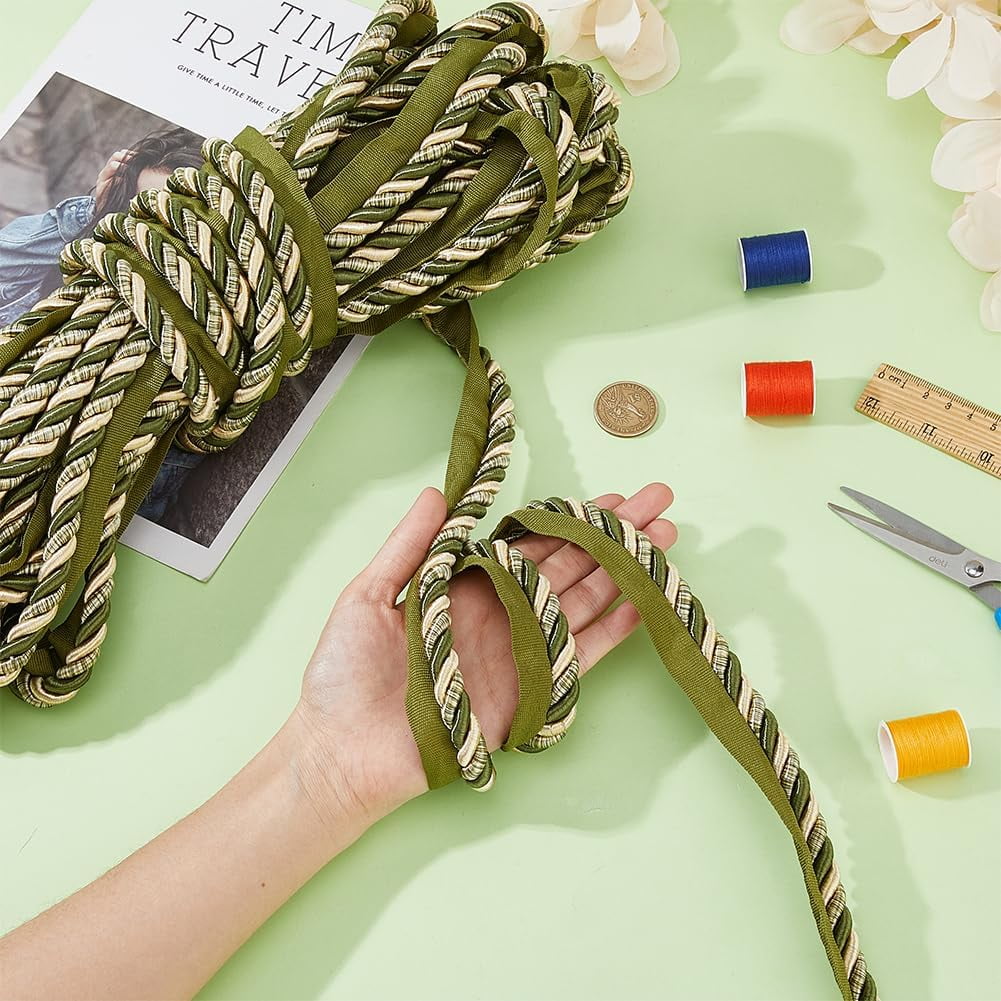 13Yards Cord Edge Trim Twisted Cord Rope 0.94 Inch Twisted Lip Cord Trim Elegant Edge Trim Ribbon for Home Decor Curtain Bag DIY Dark Olive Green Dark Olive Green