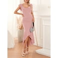 thumbnail image 3 of SUNSIOM Femmes Robe Longue Bodycon Couleur Unie V-Cou Volants Queue de Poisson Robe Sans Manches Été Croix Dos Nu Partie Robe, 3 of 6