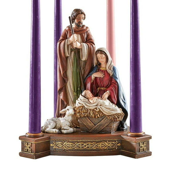 Avalon Gallery Candle Holders - Luxury Tabletop Christmas Centerpiece Advent Wreath Candle Holder Figurine, 9 x 9.75-Inch, Holy Family Nativity