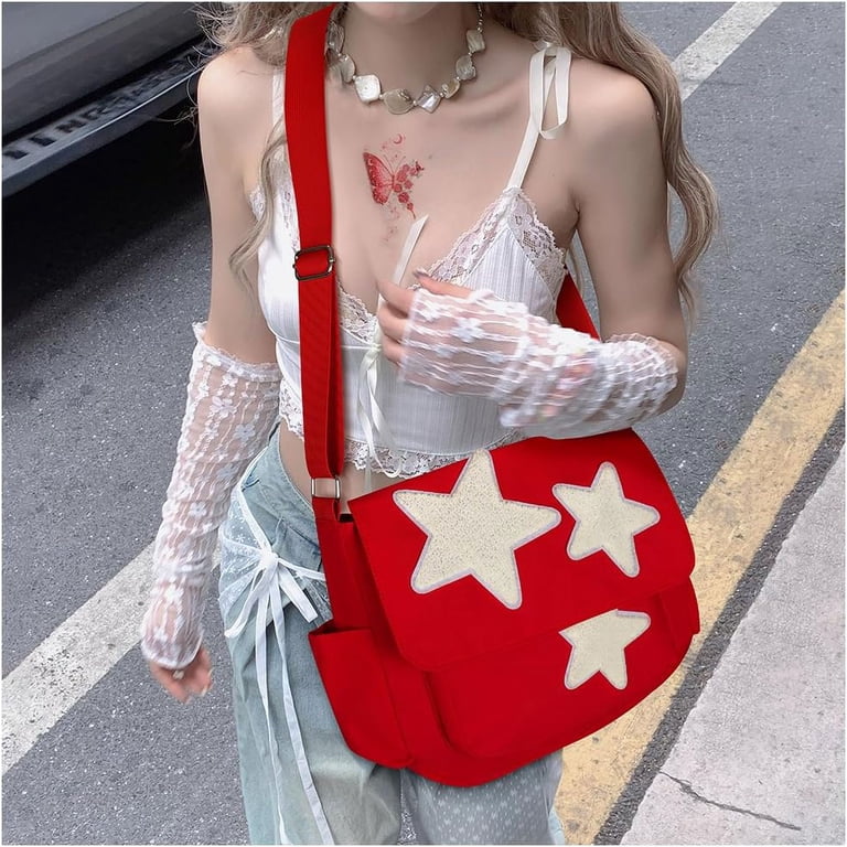 Cute Messenger Bag, Aesthetic Crossbody Bag, Y2K Star Grunge Bag 