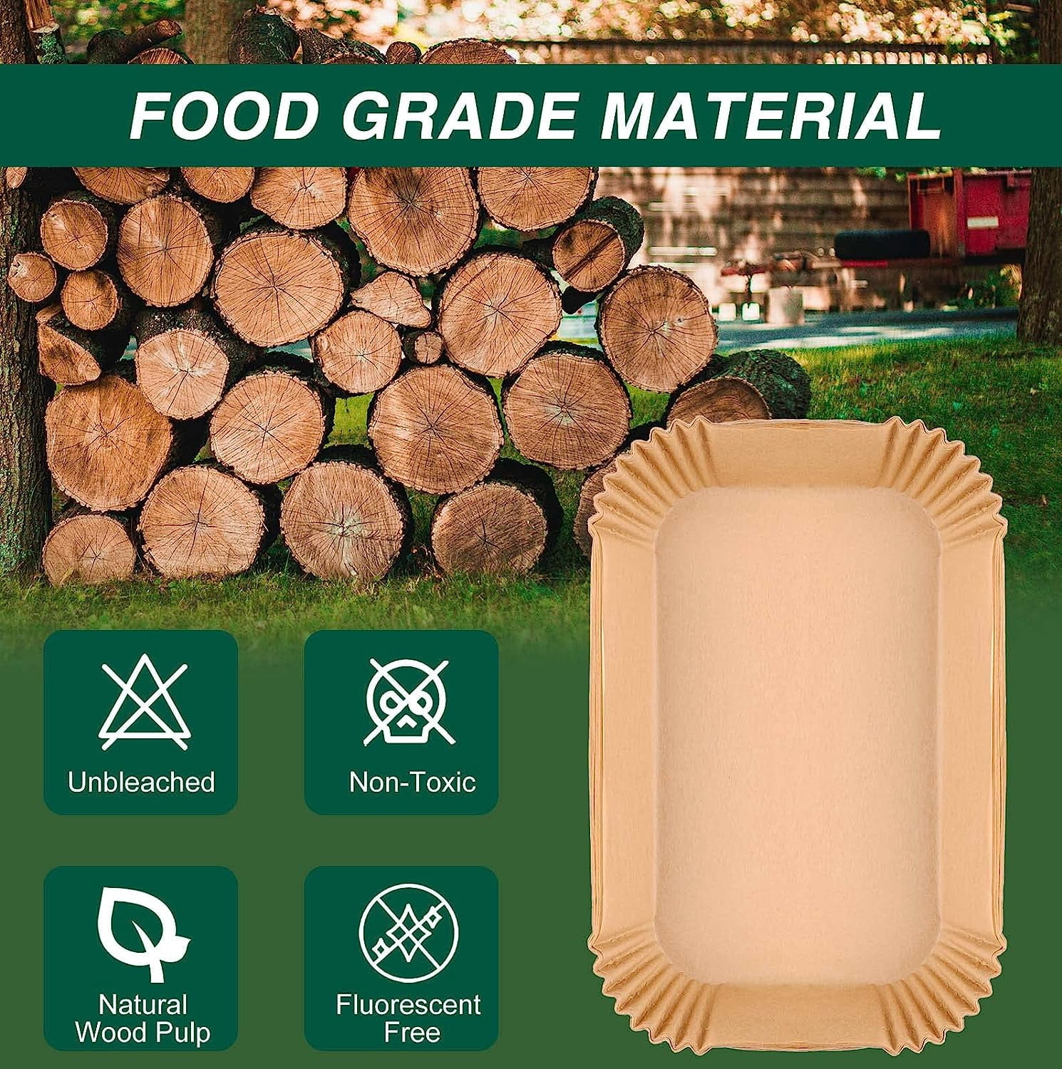 SUNYOK 100 Pcs Air Fryer Liners, 8.6in Rectangle Non-Stick Air Fryer Disposable Paper Liner, Unbleached Oil-Proof Airfryer Liners, Natural Air Fryer Parchment Paper Liners for Fryers Frying Pan